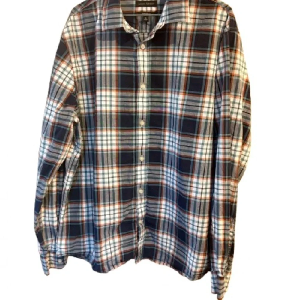 Banana Republic Navy & Rust Plaid Shirt XL